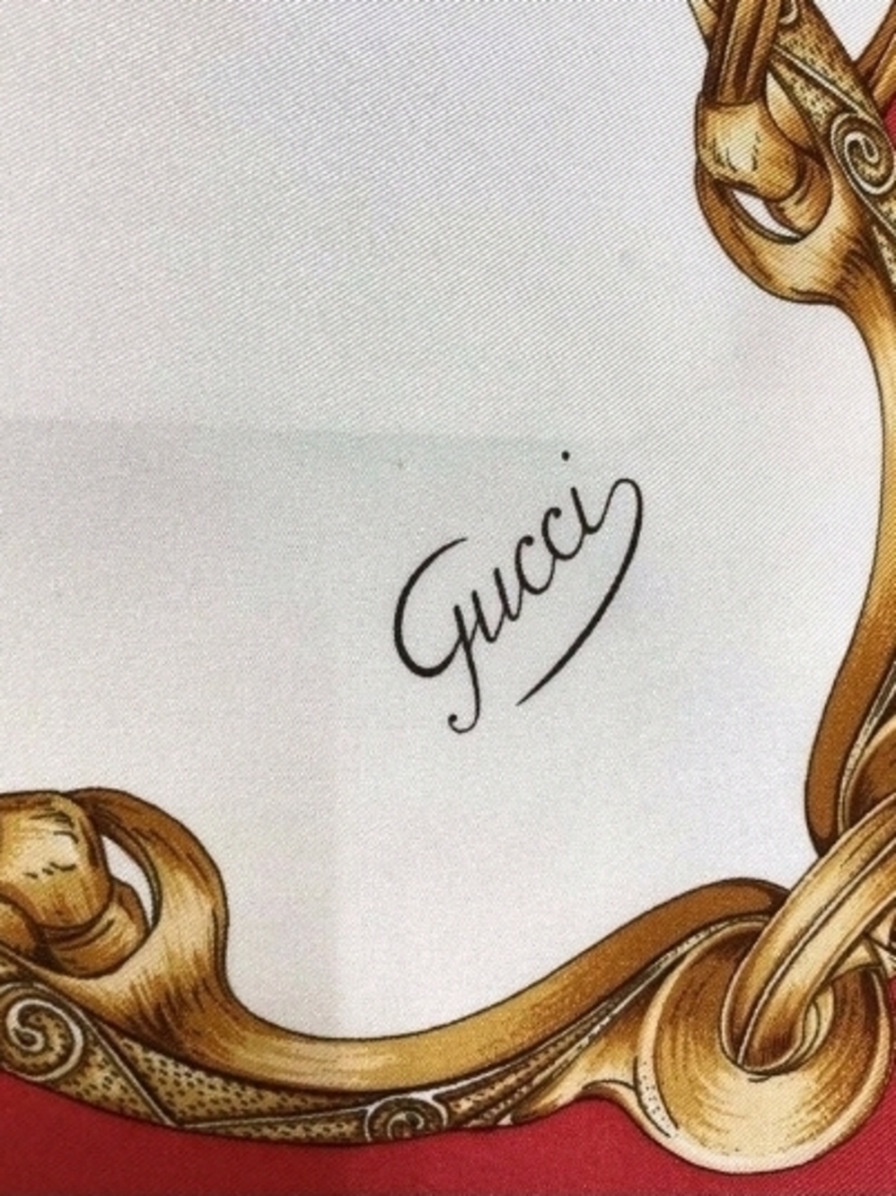 Gucci Sherry Line VTG 1978 Silk Scarf Equestrian Horse Print Red Green 86cm - Picture 10 of 13